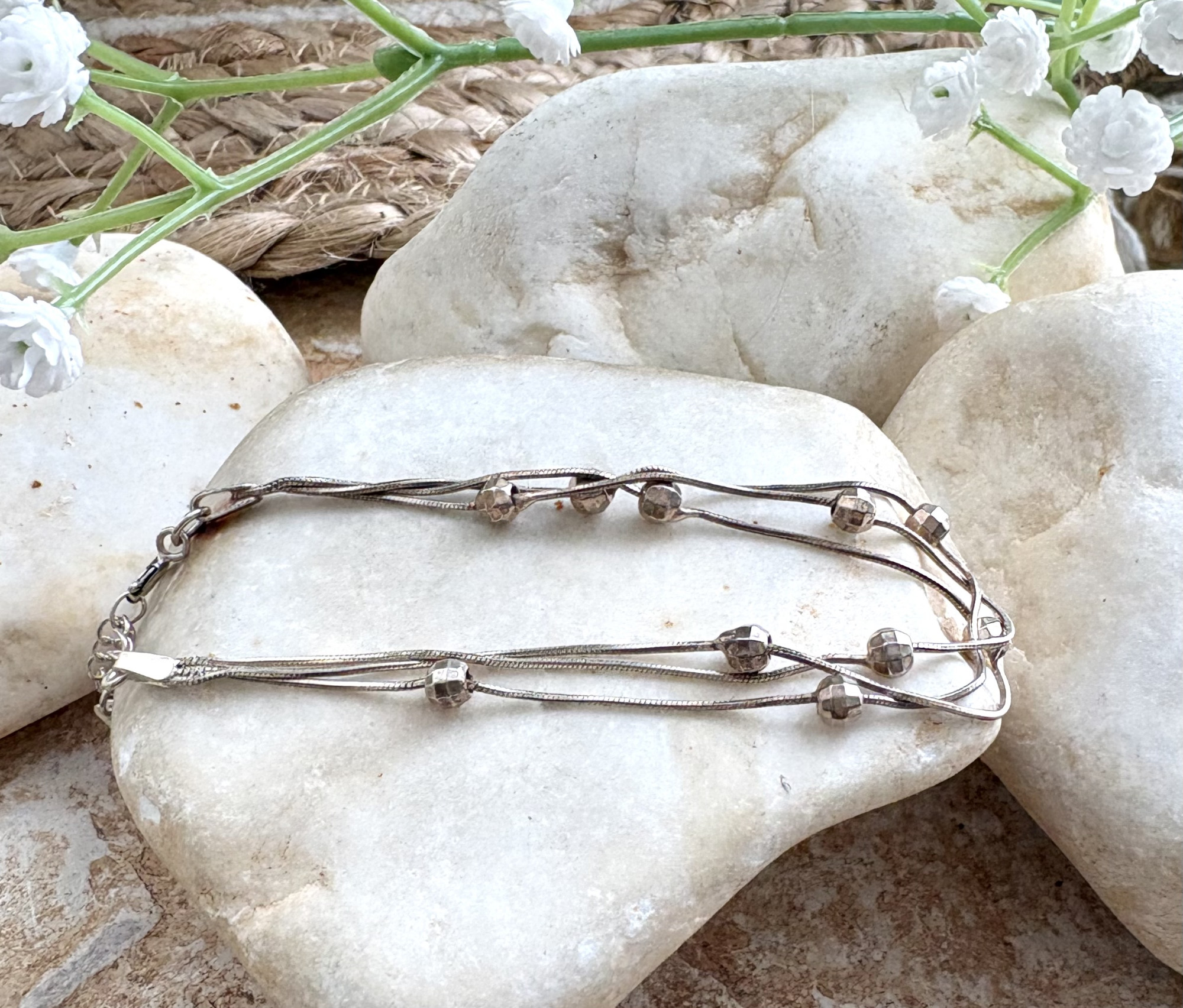 צמיד כסף 925 בשילוב כדורים