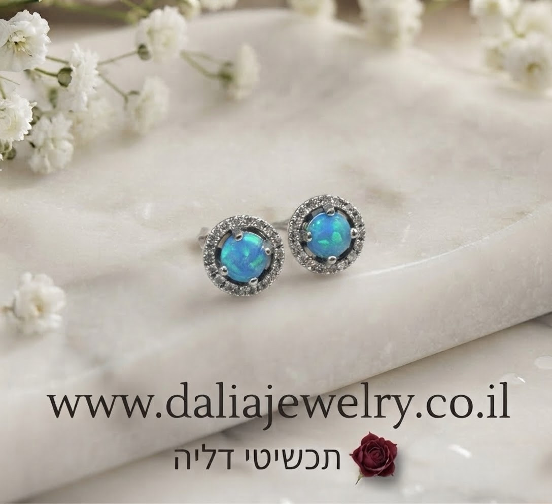 עגילי כסף 925 בשיבוץ אופל וזרקונים