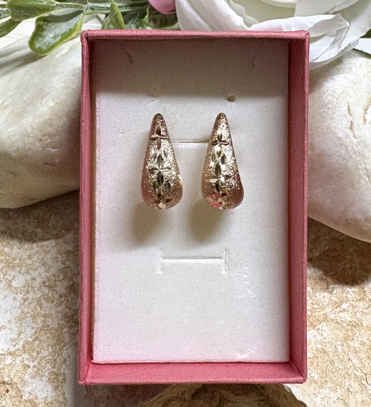 עגילי רוזגולד אובלים חריטת לייזר