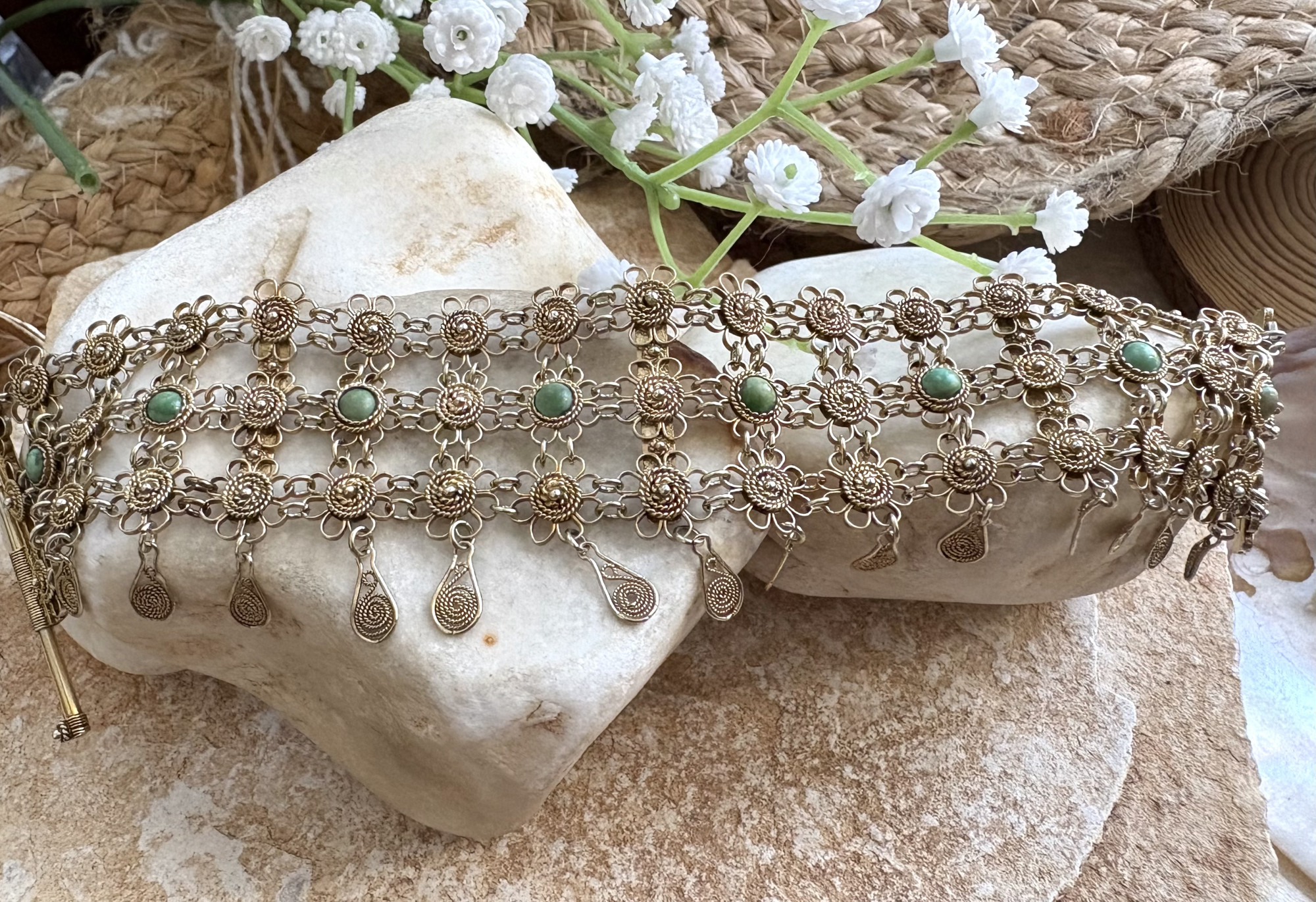 צמיד יד כסף 925 תימני מצופה זהב