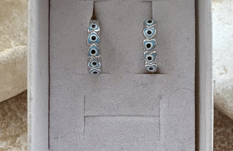 עגילי כסף 925 חישוק  דגם לבבות עיניים